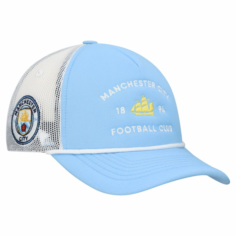 Manchester City Unisex Free Rider Trucker Snapback Hat Light Blue shop