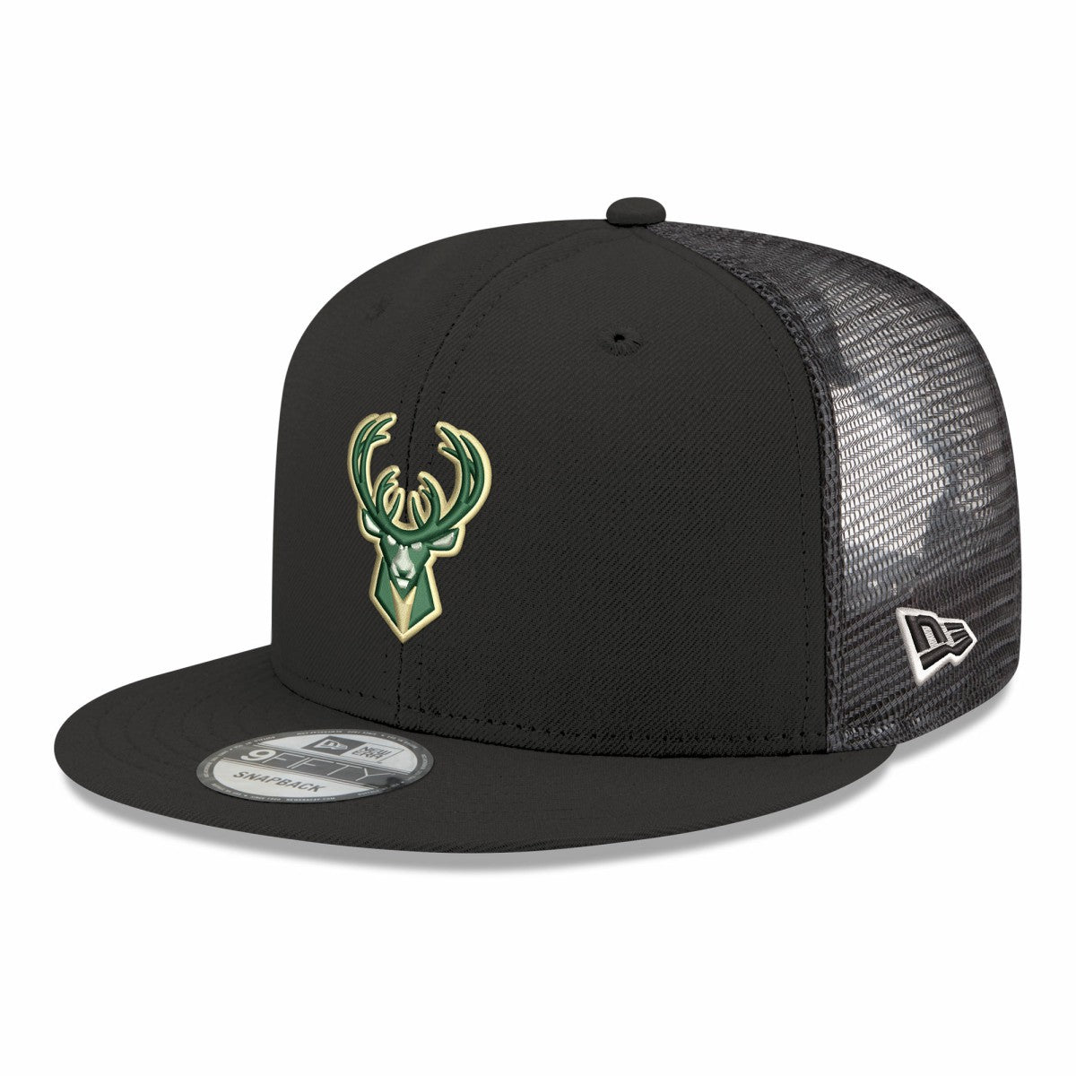Milwaukee Bucks Core Logo Meshback 9FIFTY Snapback Hat Black