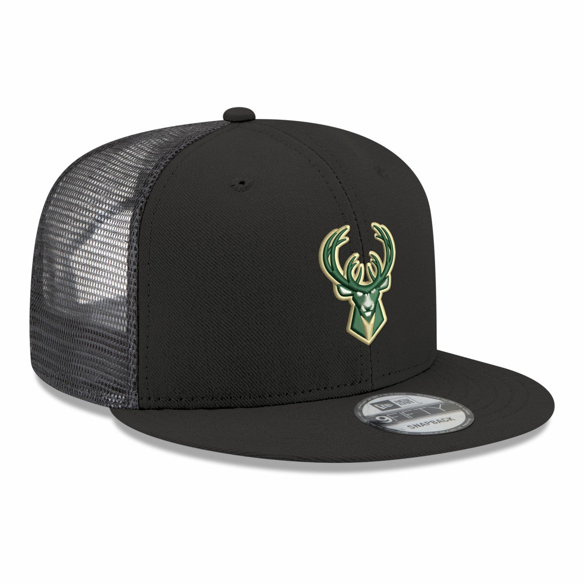 Milwaukee Bucks Core Logo Meshback 9FIFTY Snapback Hat Black