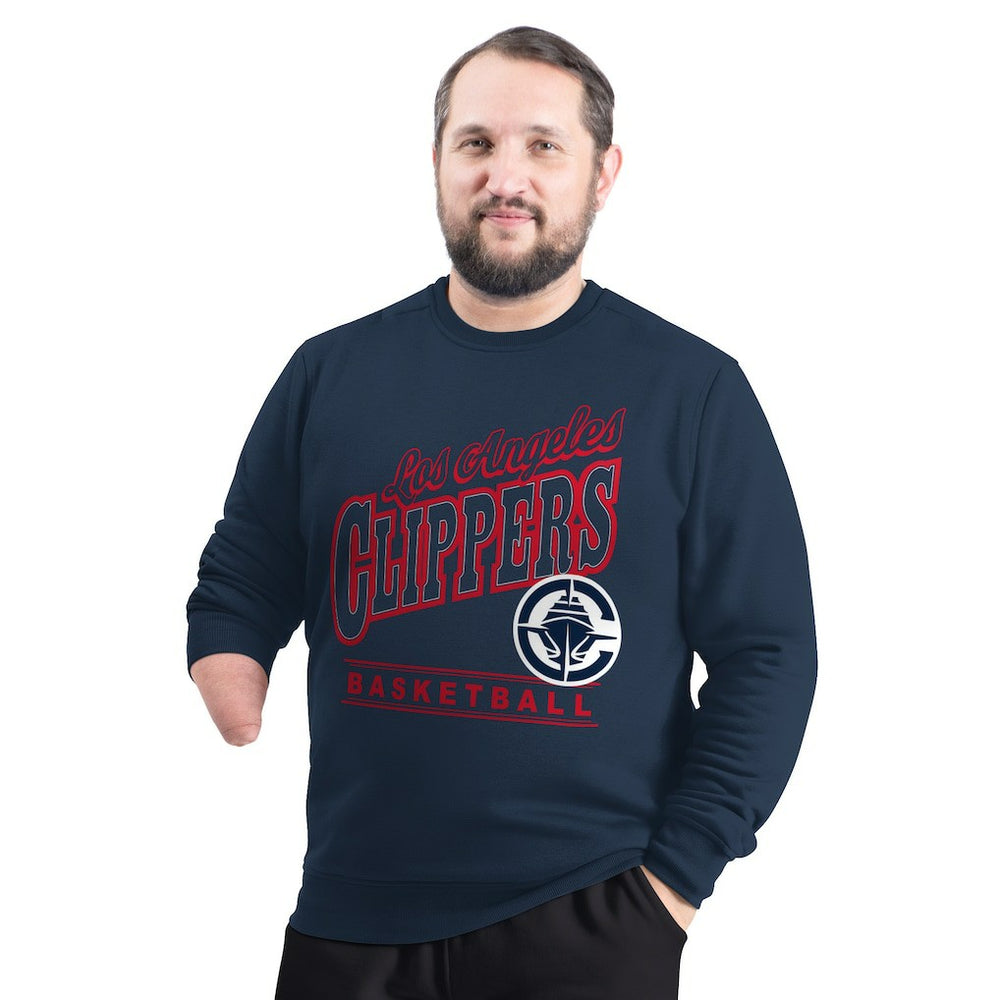 LA Clippers G-III Sports by Carl Banks Adaptive Headliner Fleece Crewneck Sweatshirt Navy