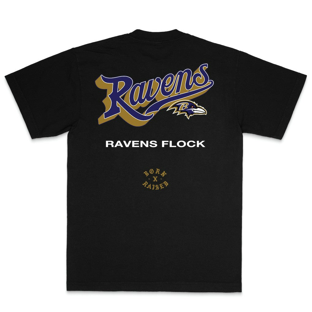 Baltimore Ravens Born x Raised Unisex Pro Script T-Shirt Black