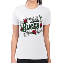 Milwaukee Bucks G-III 4Her by Carl Banks Women's Super-Slim Fit Lightweight Roses Crew Neck T-Shirt White