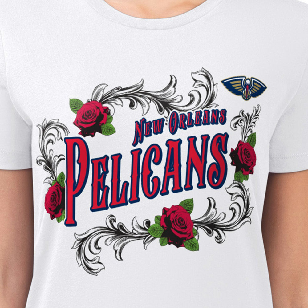 New Orleans Pelicans G-III 4Her by Carl Banks Women's Super-Slim Fit Lightweight Roses Crew Neck T-Shirt White