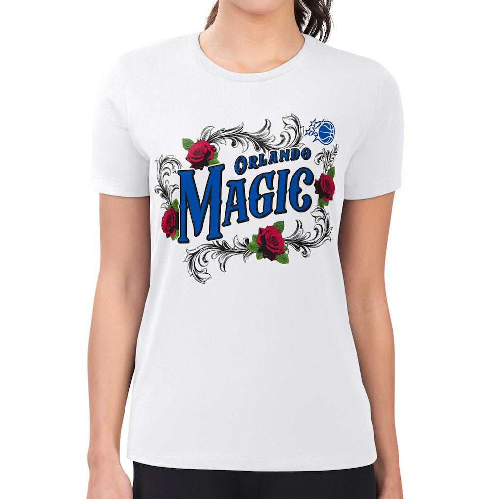 Orlando Magic G-III 4Her by Carl Banks Women's Super-Slim Fit Lightweight Roses Crew Neck T-Shirt White