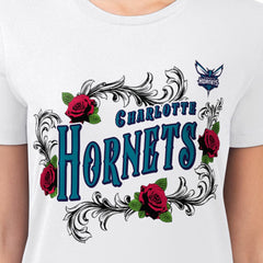Charlotte Hornets G-III 4Her by Carl Banks Women's Super-Slim Fit Lightweight Roses Crew Neck T-Shirt White