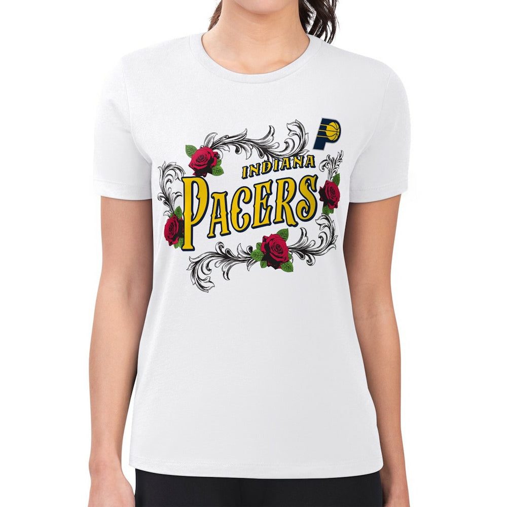 Indiana Pacers G-III 4Her by Carl Banks Women's Super-Slim Fit Lightweight Roses Crew Neck T-Shirt White