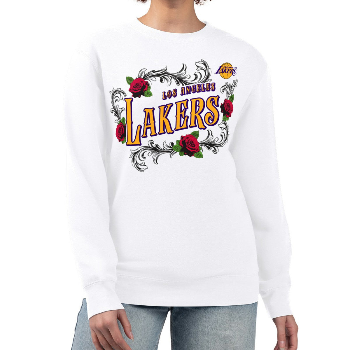 Los Angeles Lakers G-III 4Her by Carl Banks Women's Roses Fleece Tri-Blend Sweatshirt White