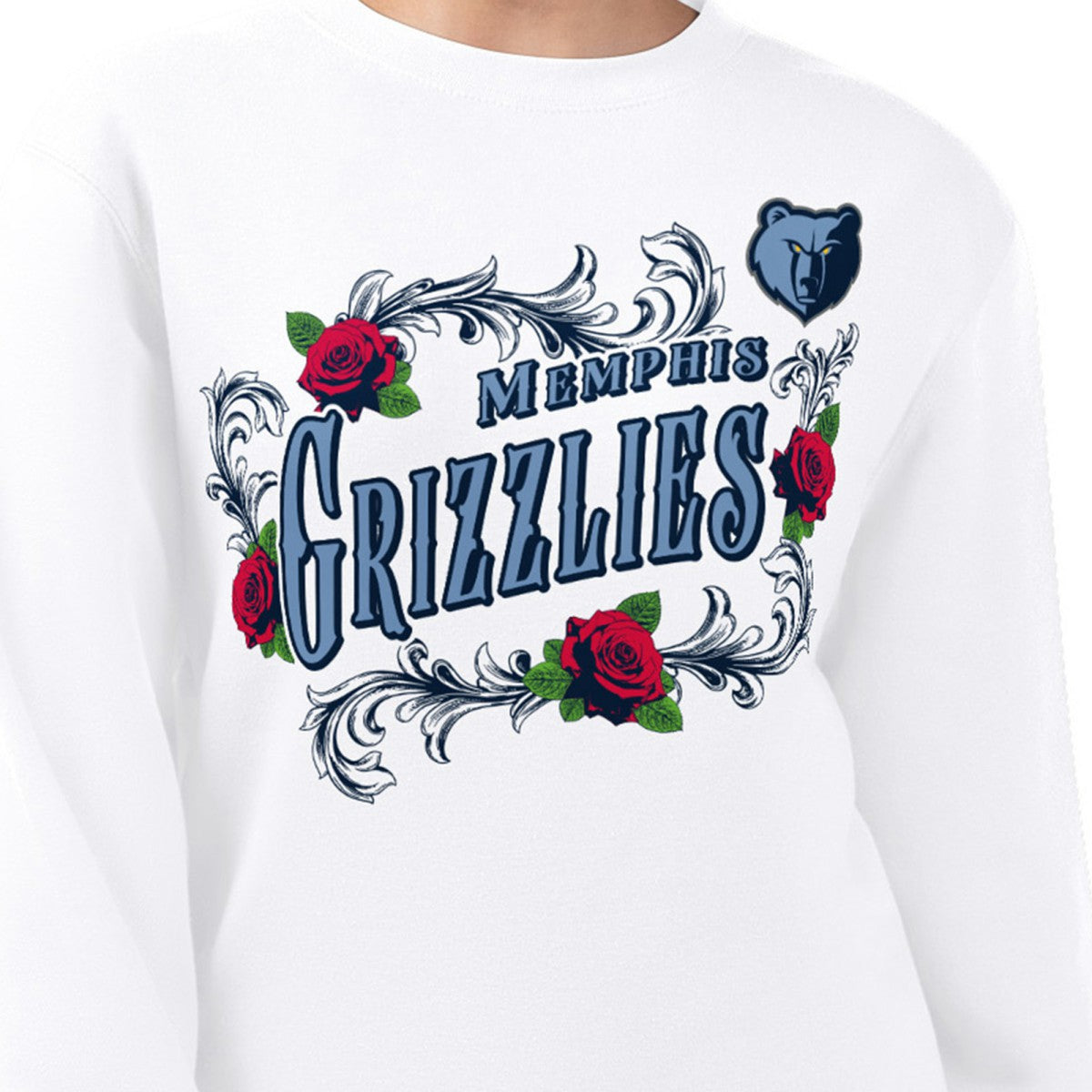 Memphis Grizzlies G-III 4Her by Carl Banks Women's Roses Fleece Tri-Blend Sweatshirt White