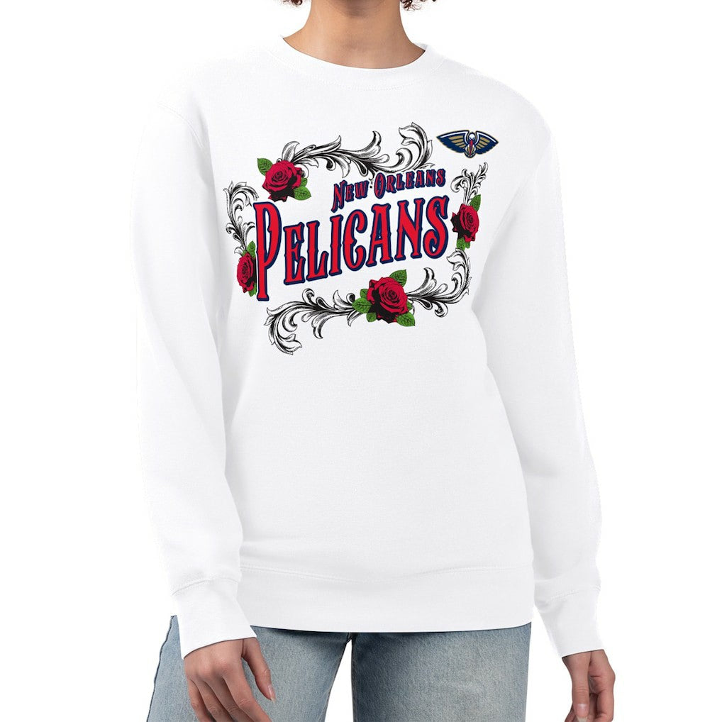 New Orleans Pelicans G-III 4Her by Carl Banks Women's Roses Fleece Tri-Blend Sweatshirt White