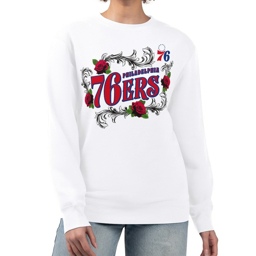 Philadelphia 76ers G-III 4Her by Carl Banks Women's Roses Fleece Tri-Blend Sweatshirt White