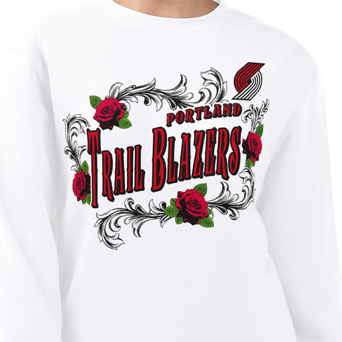 Portland Trail Blazers G-III 4Her by Carl Banks Women's Roses Fleece Tri-Blend Sweatshirt White