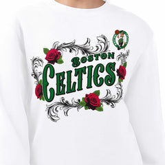 Boston Celtics G-III 4Her by Carl Banks Women's Roses Fleece Tri-Blend Sweatshirt White