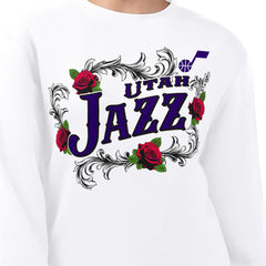 Utah Jazz G-III 4Her by Carl Banks Women's Roses Fleece Tri-Blend Sweatshirt White