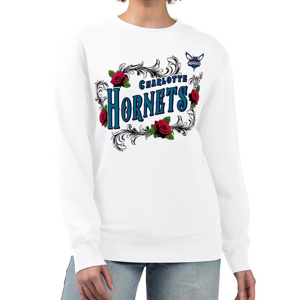 Charlotte Hornets G-III 4Her by Carl Banks Women's Roses Fleece Tri-Blend Sweatshirt White