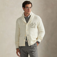 New York Yankees Polo Ralph Lauren Wool Shawl Button-Up Cardigan - Cream