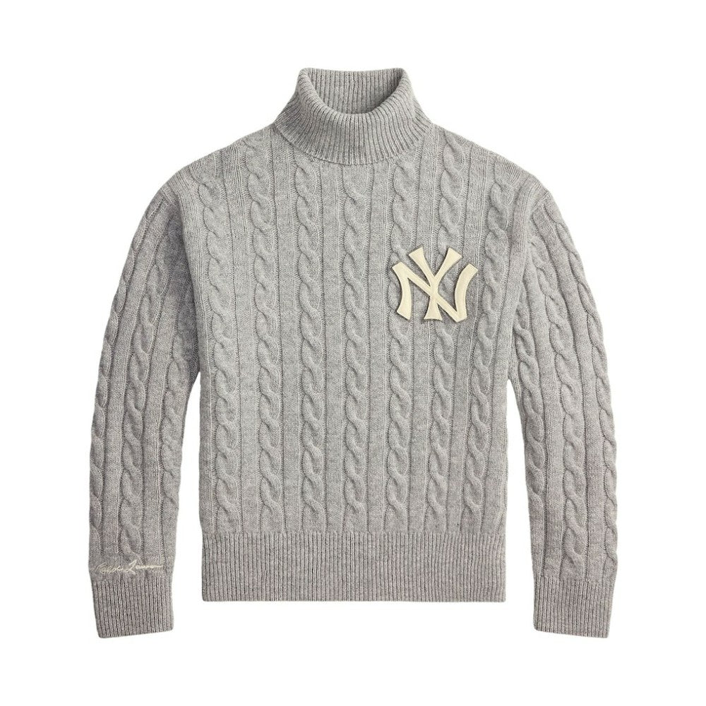 New York Yankees Polo Ralph Lauren Wool Turtleneck Sweater - Heather Gray