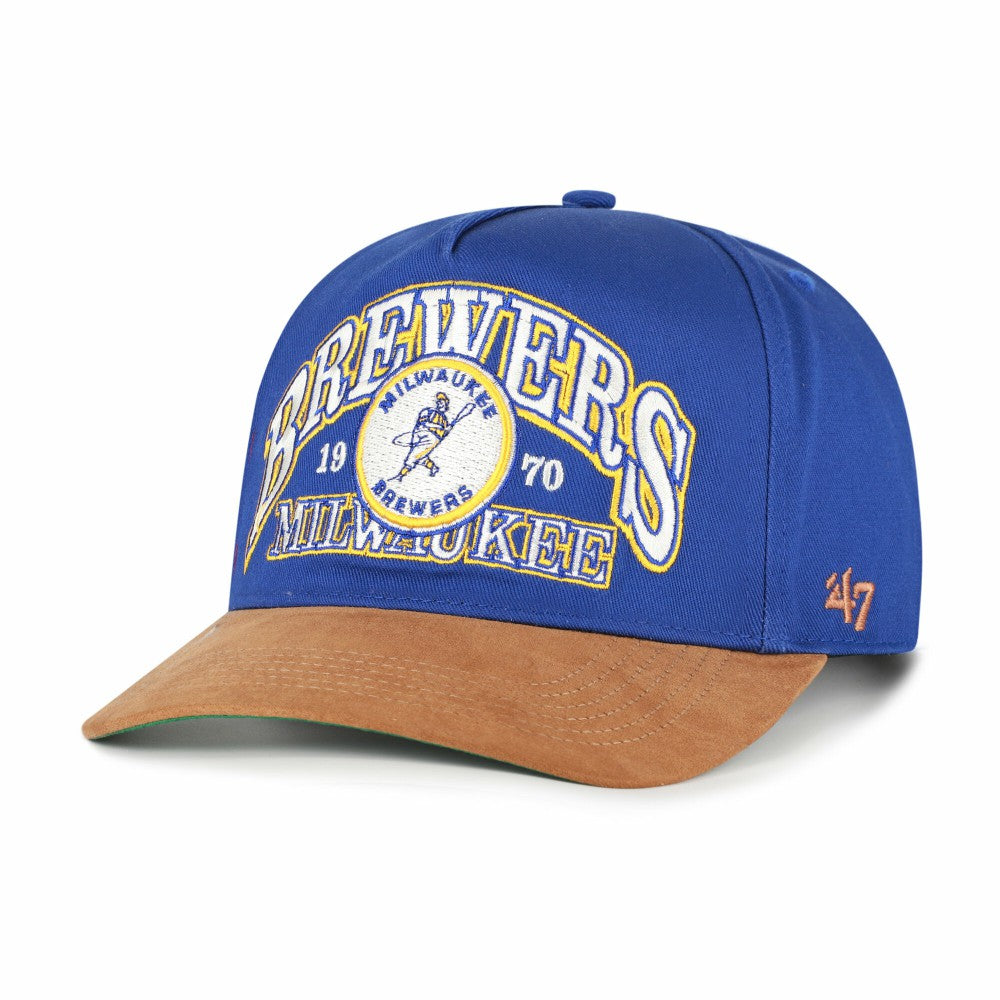 Milwaukee Brewers '47 Cooperstown Break Wood Suede Hitch Adjustable Hat - Royal/Brown Hats