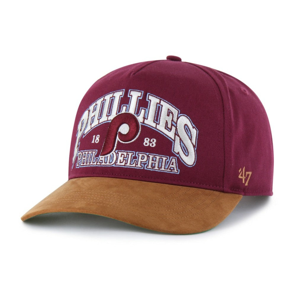 Philadelphia Phillies '47 Cooperstown Break Wood Suede Hitch Adjustable Hat - Burgundy/Brown Hats