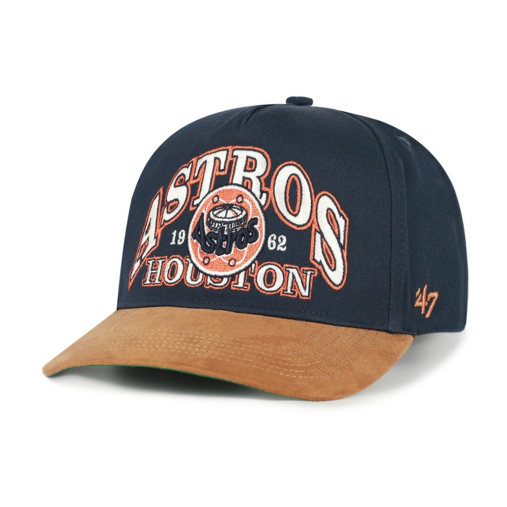 Houston Astros '47 Cooperstown Break Wood Suede Hitch Adjustable Hat - Navy/Brown Hats