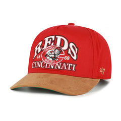 Cincinnati Reds '47 Cooperstown Break Wood Suede Hitch Adjustable Hat - Red/Brown Hats