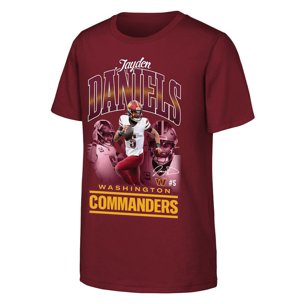 Jayden Daniels Washington Commanders Outerstuff Youth Triple Pic T-Shirt Burgundy