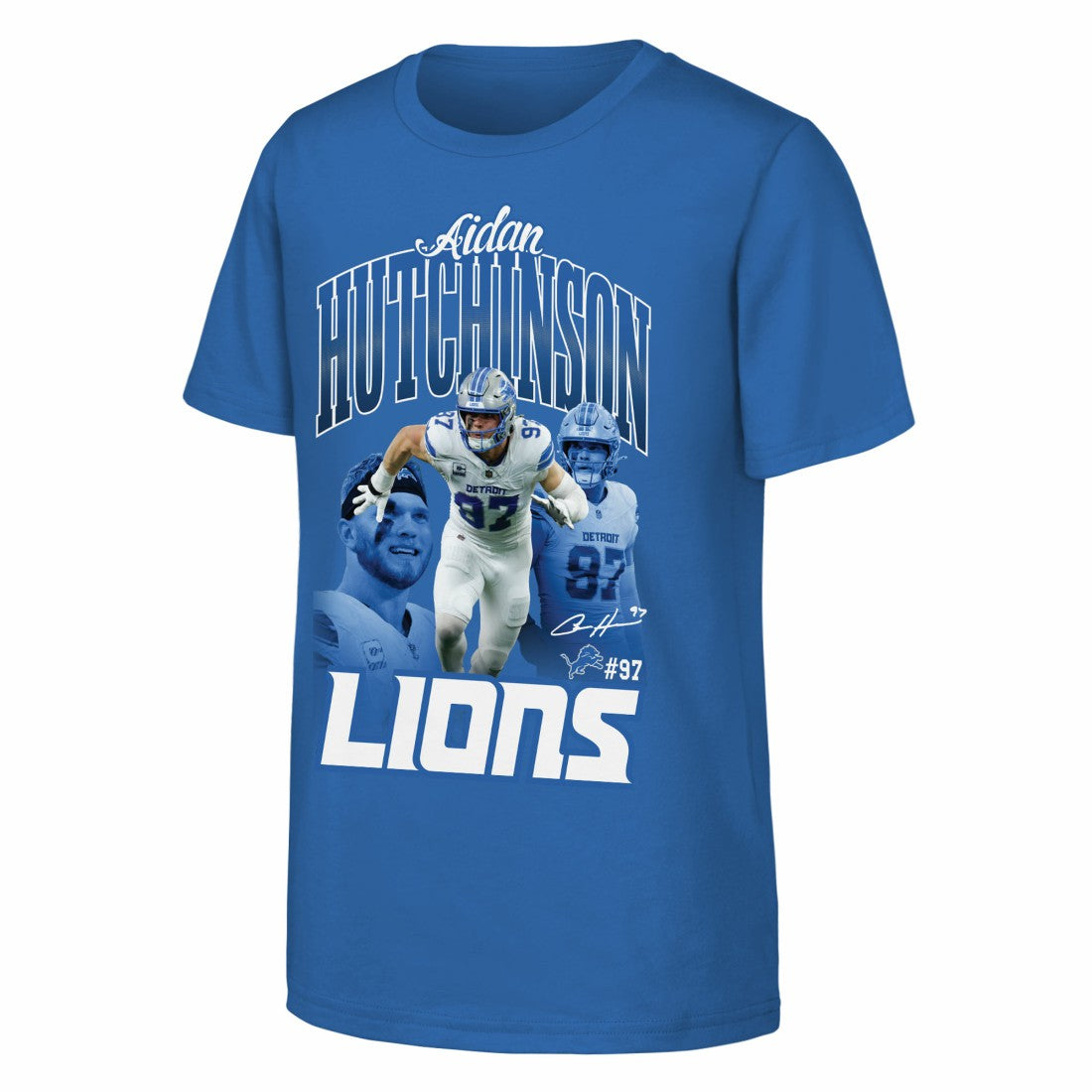 Aidan Hutchinson Detroit Lions Outerstuff Youth Triple Pic T-Shirt Blue