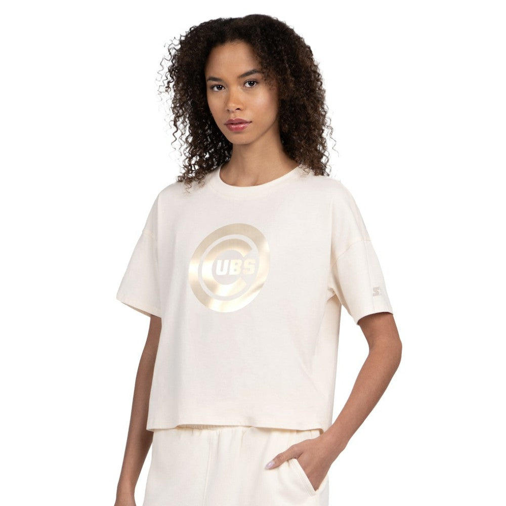 Chicago Cubs Starter Women's Pastels Boxy Cropped T-Shirt - Cream T-shirts