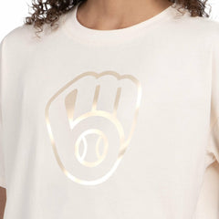 Milwaukee Brewers Starter Women's Pastels Boxy Cropped T-Shirt - Cream T-shirts