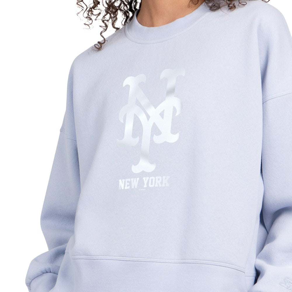 New York Mets Starter Women's Pastels Boxy Fleece Sweatshirt - Light Blue Sweatshirts