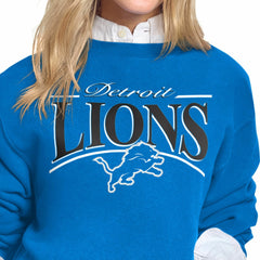 Detroit Lions Starter Women's Arch Stripe Fleece Crewneck Sweatshirt Blue