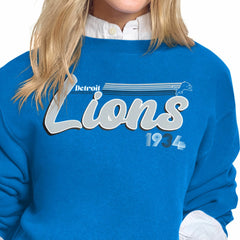 Detroit Lions Starter Women's Groovy Script Fleece Crewneck Sweatshirt Blue