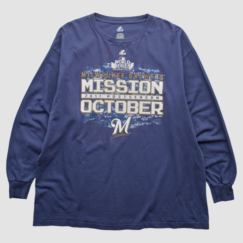 Milwaukee Brewers Majestic 2011 Long Sleeve T-Shirt - Blue - 2XL by Fanatics Real Vintage T-shirts