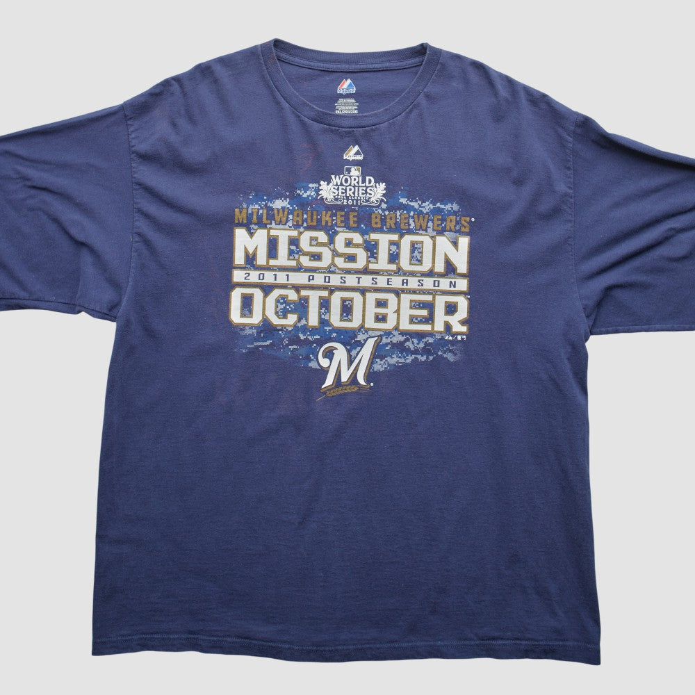 Milwaukee Brewers Majestic 2011 Long Sleeve T-Shirt - Blue - 2XL by Fanatics Real Vintage T-shirts