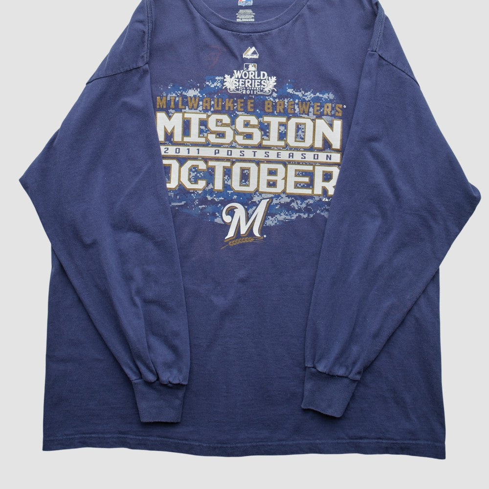 Milwaukee Brewers Majestic 2011 Long Sleeve T-Shirt - Blue - 2XL by Fanatics Real Vintage T-shirts