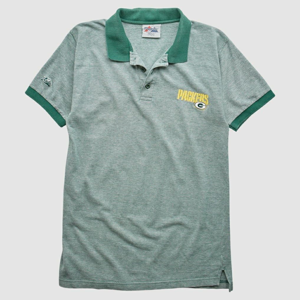 Green Bay Packers Majestic 90s Polo Heather Gray Vintage