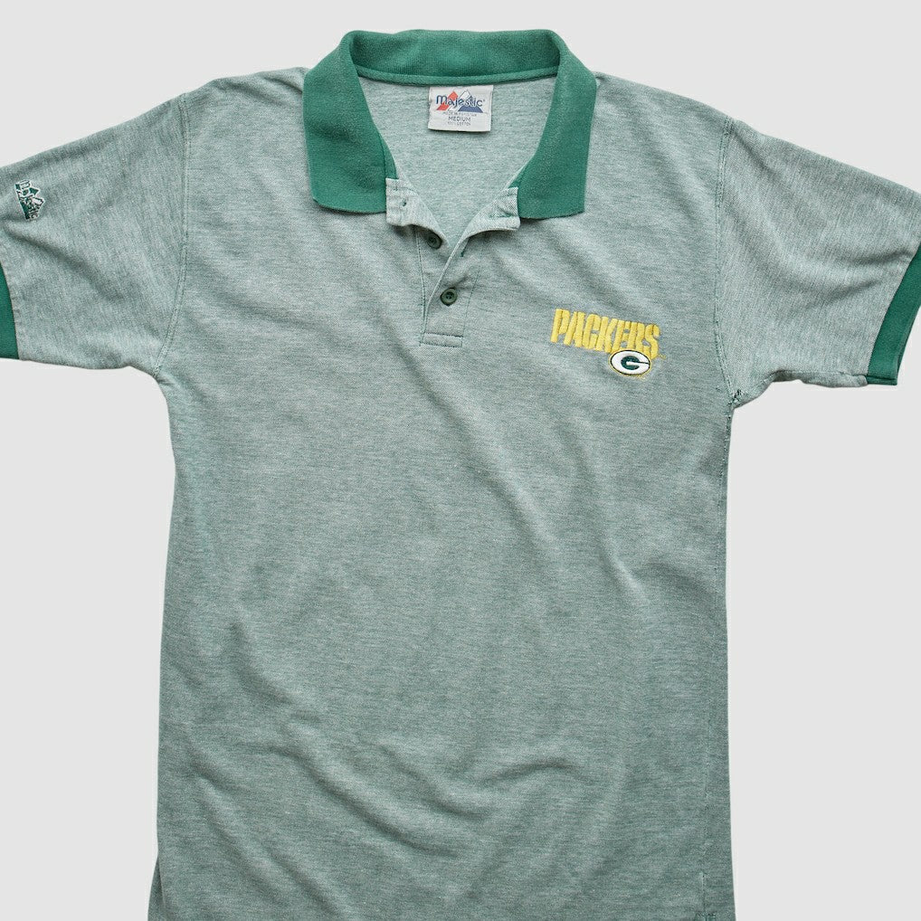 Green Bay Packers Majestic 90s Polo Heather Gray Vintage