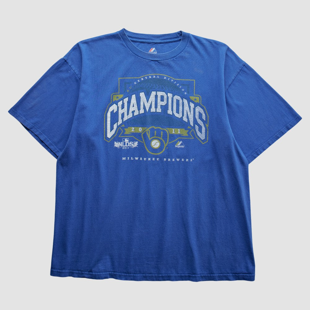 Milwaukee Brewers Majestic 2011 T-Shirt - Blue - L by Fanatics Real Vintage T-shirts