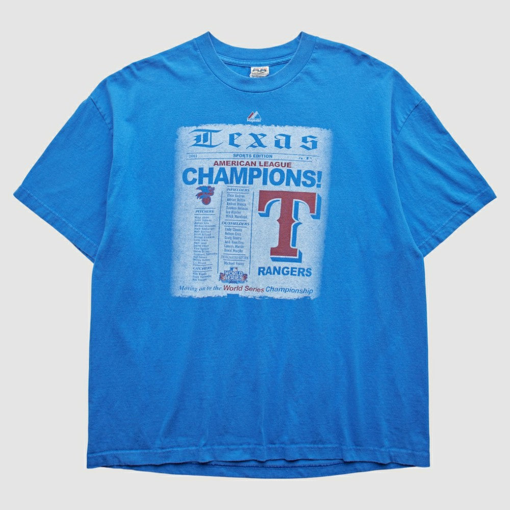 Texas Rangers Majestic 2011 T-Shirt - Blue - 2XL by Fanatics Real Vintage T-shirts