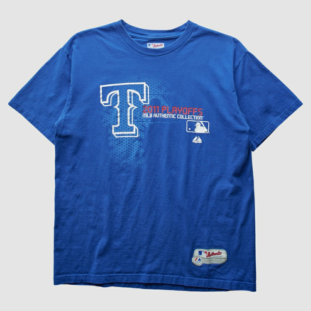 Texas Rangers Majestic 2011 T-Shirt - Blue - M by Fanatics Real Vintage T-shirts