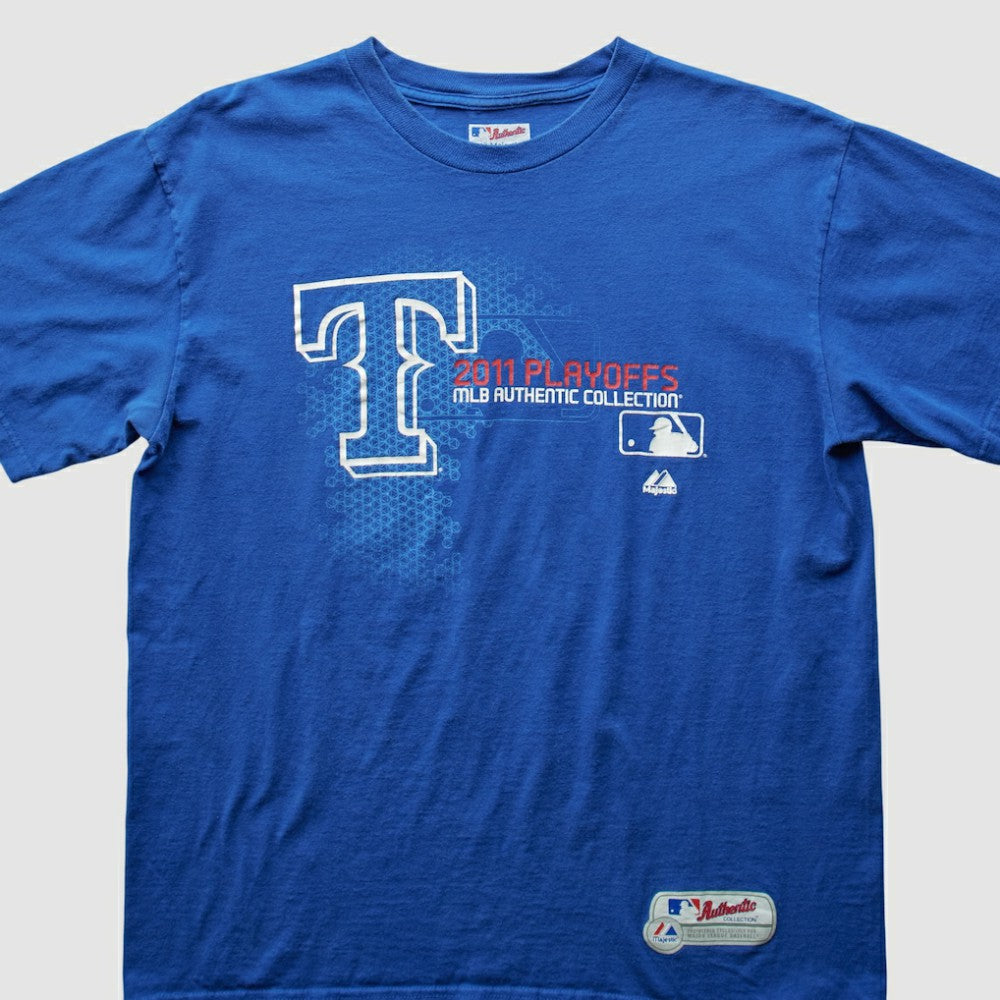 Texas Rangers Majestic 2011 T-Shirt - Blue - M by Fanatics Real Vintage T-shirts
