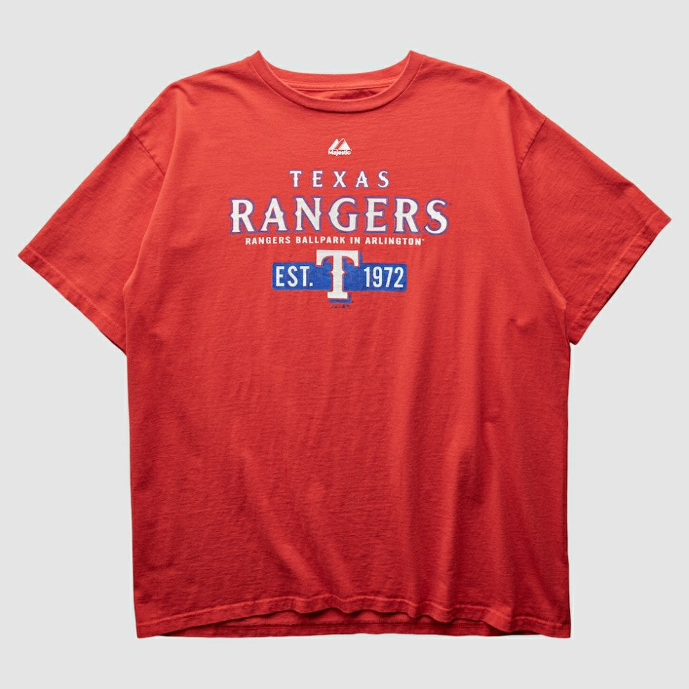 Texas Rangers Majestic 2000s T-Shirt - Red - XL by Fanatics Real Vintage T-shirts