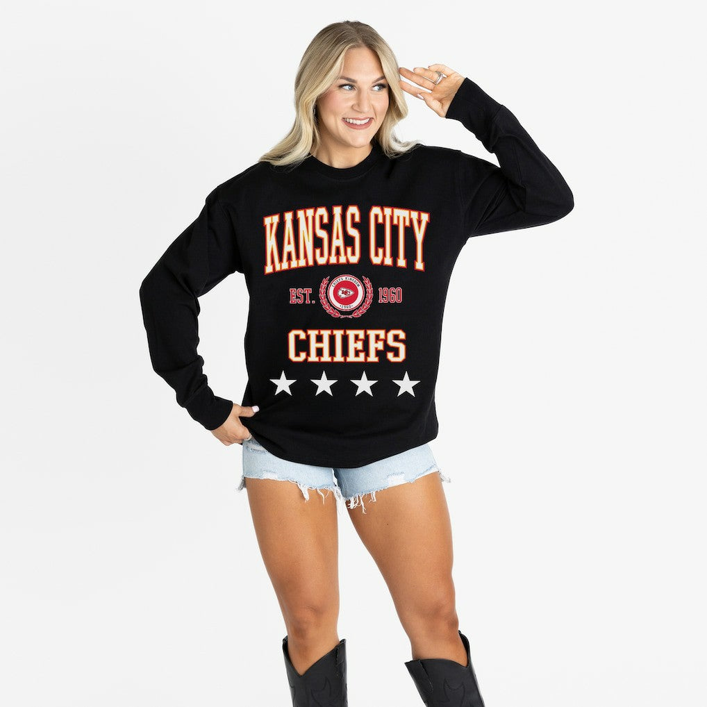 Kansas City Chiefs Gameday Couture Women's Oversized Everyday Star Long Sleeve T-Shirt Black
