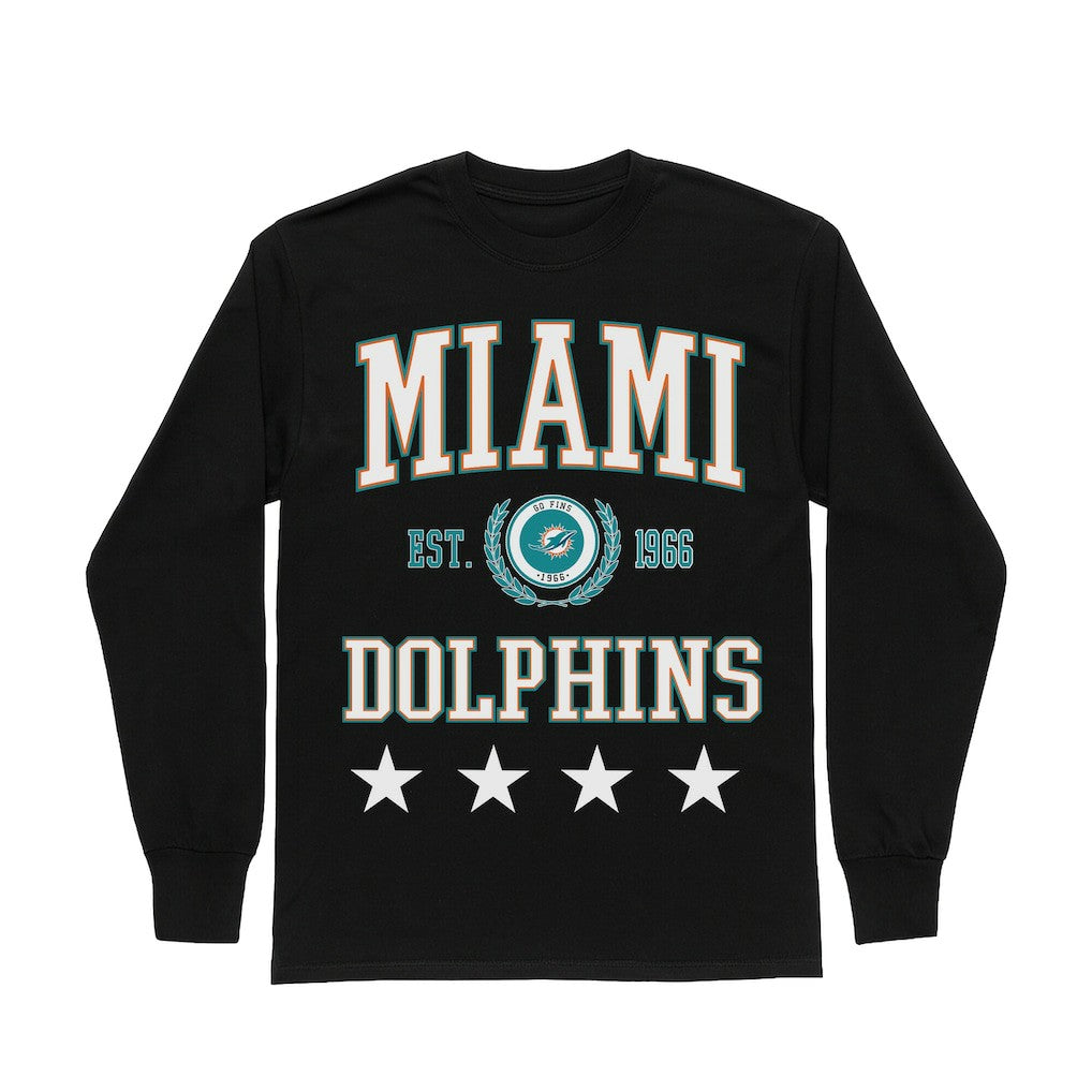 Miami Dolphins Gameday Couture Women's Oversized Everyday Star Long Sleeve T-Shirt Black