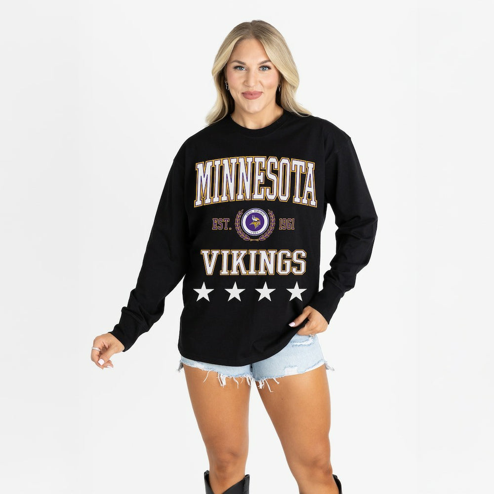 Minnesota Vikings Gameday Couture Women's Oversized Everyday Star Long Sleeve T-Shirt Black
