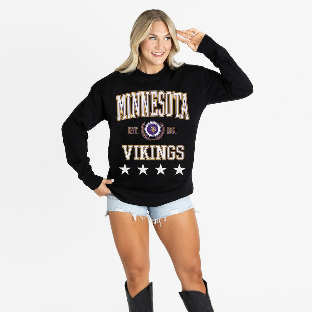 Minnesota Vikings Gameday Couture Women's Oversized Everyday Star Long Sleeve T-Shirt Black