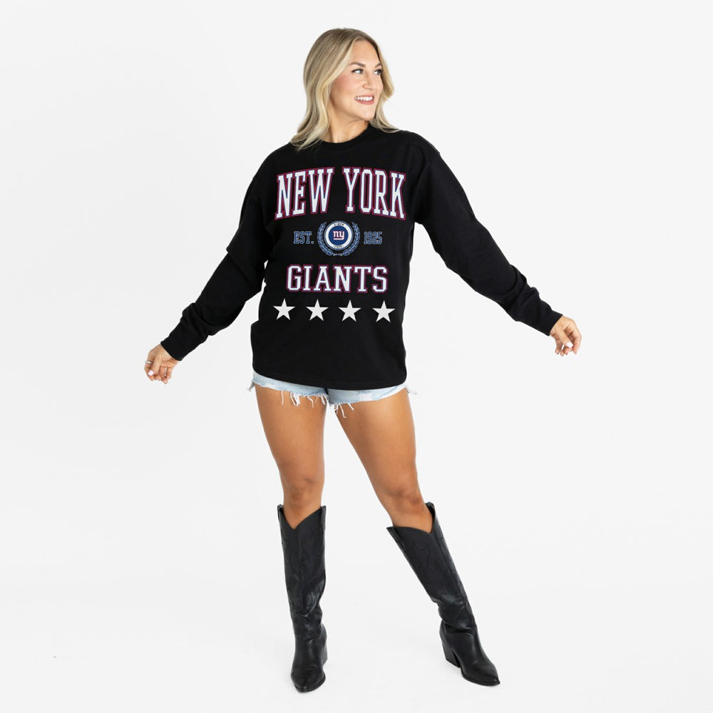 New York Giants Gameday Couture Women's Oversized Everyday Star Long Sleeve T-Shirt Black