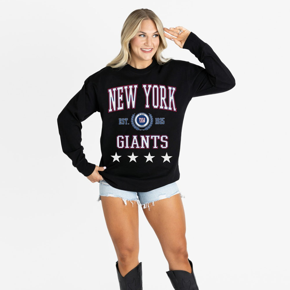 New York Giants Gameday Couture Women's Oversized Everyday Star Long Sleeve T-Shirt Black