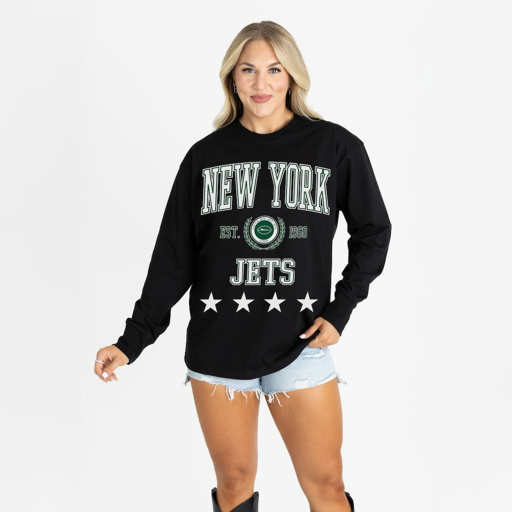 New York Jets Gameday Couture Women's Oversized Everyday Star Long Sleeve T-Shirt Black