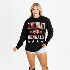 Cincinnati Bengals Gameday Couture Women's Oversized Everyday Star Long Sleeve T-Shirt Black