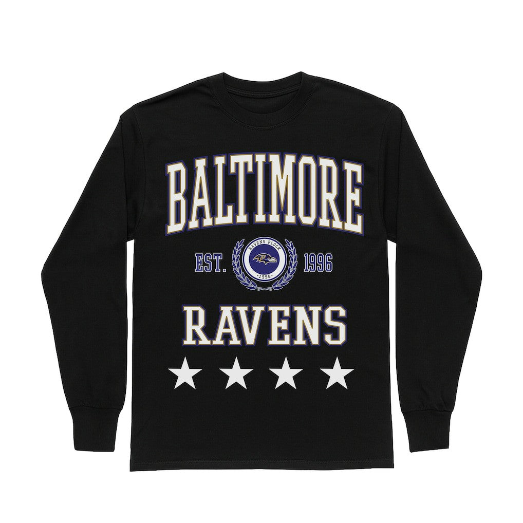 Baltimore Ravens Gameday Couture Women's Oversized Everyday Star Long Sleeve T-Shirt Black